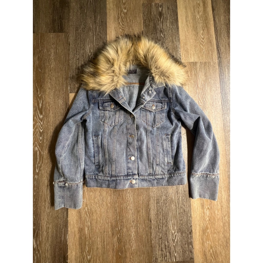 Bagatelle Denim Jacket Women Small Blue Excellent Faux Fur Collar Trucker S